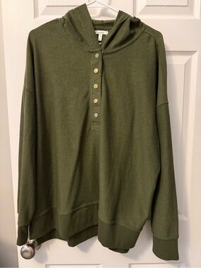 Maurices Olive Green Hooded Pullover Sweatshirt with Snap Buttons